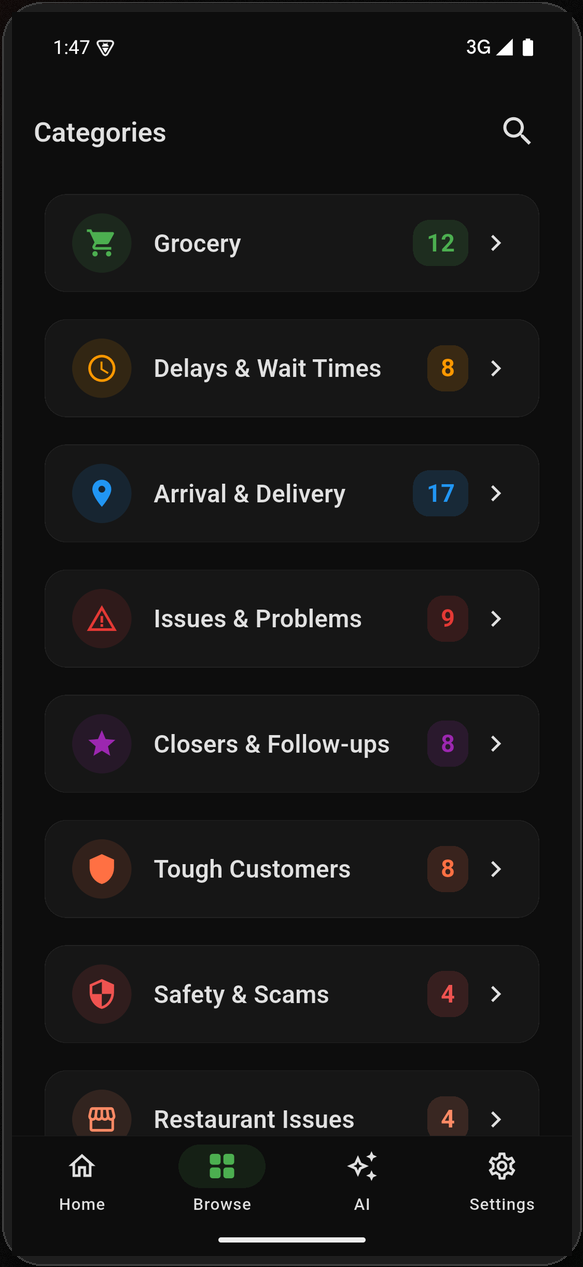 98 categorized scenarios